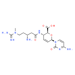 ChemSpider 2D Image | 4-Amino-1-(4-{[(3R)-3-amino-5-(N-methylcarbamimidamido)pentanoyl]amino}-2,3,4-trideoxy-beta-D-erythro-hex-2-enopyranuronosyl)-2(1H)-pyrimidinone | C17H26N8O5