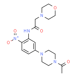 ChemSpider 2D Image | N-[5-(4-Acetyl-1-piperazinyl)-2-nitrophenyl]-2-(4-morpholinyl)acetamide | C18H25N5O5