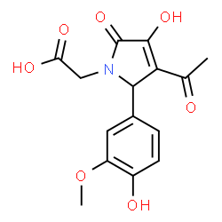 ChemSpider 2D Image | [3-Acetyl-4-hydroxy-2-(4-hydroxy-3-methoxyphenyl)-5-oxo-2,5-dihydro-1H-pyrrol-1-yl]acetic acid | C15H15NO7