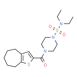 ChemSpider 2D Image | N,N-Diethyl-4-(5,6,7,8-tetrahydro-4H-cyclohepta[b]thiophen-2-ylcarbonyl)-1-piperazinesulfonamide | C18H29N3O3S2