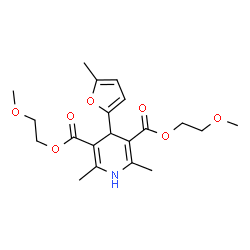 ChemSpider 2D Image | Bis(2-methoxyethyl) 2,6-dimethyl-4-(5-methyl-2-furyl)-1,4-dihydro-3,5-pyridinedicarboxylate | C20H27NO7