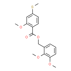 ChemSpider 2D Image | 2,3-Dimethoxybenzyl 2-methoxy-4-(methylsulfanyl)benzoate | C18H20O5S