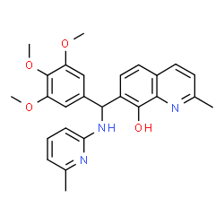 ChemSpider 2D Image | 2-Methyl-7-{[(6-methyl-2-pyridinyl)amino](3,4,5-trimethoxyphenyl)methyl}-8-quinolinol | C26H27N3O4