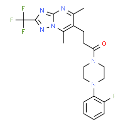 ChemSpider 2D Image | 3-[5,7-Dimethyl-2-(trifluoromethyl)[1,2,4]triazolo[1,5-a]pyrimidin-6-yl]-1-[4-(2-fluorophenyl)-1-piperazinyl]-1-propanone | C21H22F4N6O