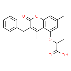 ChemSpider 2D Image | 2-[(3-Benzyl-4,7-dimethyl-2-oxo-2H-chromen-5-yl)oxy]propanoic acid | C21H20O5