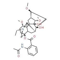 ChemSpider 2D Image | (1alpha,5xi,10xi,14alpha,16beta)-20-Ethyl-8,9-dihydroxy-1,14,16-trimethoxyaconitan-4-yl 2-acetamidobenzoate | C32H44N2O8