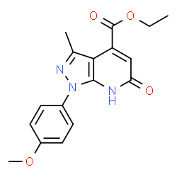 ChemSpider 2D Image | ethyl 1-(4-methoxyphenyl)-3-methyl-6-oxo-7H-pyrazolo[3,4-b]pyridine-4-carboxylate | C17H17N3O4