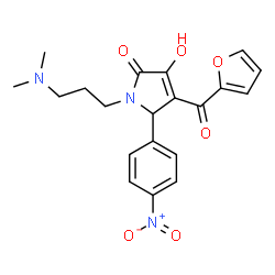 ChemSpider 2D Image | 1-[3-(Dimethylamino)propyl]-4-(2-furoyl)-3-hydroxy-5-(4-nitrophenyl)-1,5-dihydro-2H-pyrrol-2-one | C20H21N3O6