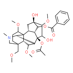 ChemSpider 2D Image | 8-Acetoxy-13,15-dihydroxy-1,6,16-trimethoxy-4-(methoxymethyl)-20-methylaconitan-14-yl benzoate | C33H45NO10