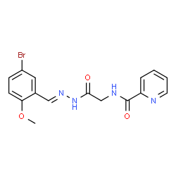 ChemSpider 2D Image | N-{2-[(2E)-2-(5-Bromo-2-methoxybenzylidene)hydrazino]-2-oxoethyl}-2-pyridinecarboxamide | C16H15BrN4O3