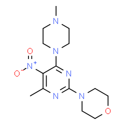 ChemSpider 2D Image | 4-[4-Methyl-6-(4-methyl-1-piperazinyl)-5-nitro-2-pyrimidinyl]morpholine | C14H22N6O3