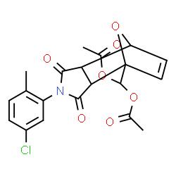 ChemSpider 2D Image | [4-(5-Chloro-2-methylphenyl)-3,5-dioxo-10-oxa-4-azatricyclo[5.2.1.0~2,6~]dec-8-en-1-yl]methylene diacetate | C20H18ClNO7