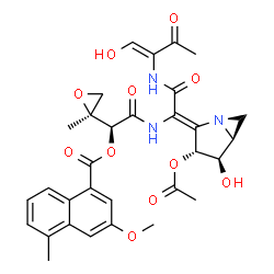ChemSpider 2D Image | (1S)-2-{[(1E)-1-[(3R,4R,5S)-3-Acetoxy-4-hydroxy-1-azabicyclo[3.1.0]hex-2-ylidene]-2-{[(1Z)-1-hydroxy-3-oxo-1-buten-2-yl]amino}-2-oxoethyl]amino}-1-[(2S)-2-methyl-2-oxiranyl]-2-oxoethyl 3-methoxy-5-met
hyl-1-naphthoate | C31H33N3O11
