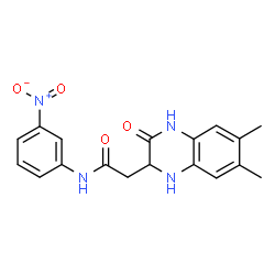 ChemSpider 2D Image | 2-(6,7-Dimethyl-3-oxo-1,2,3,4-tetrahydro-2-quinoxalinyl)-N-(3-nitrophenyl)acetamide | C18H18N4O4