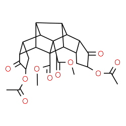 ChemSpider 2D Image | Dimethyl 7,16-diacetoxy-6,17-dioxoheptacyclo[9.7.0.0~2,13~.0~3,10~.0~4,12~.0~5,9~.0~14,18~]octadecane-11,12-dicarboxylate | C26H28O10