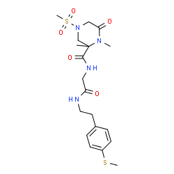 ChemSpider 2D Image | 1,2-Dimethyl-N-[2-({2-[4-(methylsulfanyl)phenyl]ethyl}amino)-2-oxoethyl]-4-(methylsulfonyl)-6-oxo-2-piperazinecarboxamide | C19H28N4O5S2