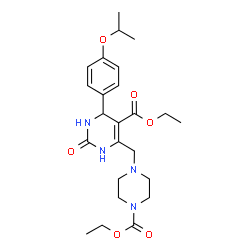 ChemSpider 2D Image | Ethyl 6-{[4-(ethoxycarbonyl)-1-piperazinyl]methyl}-4-(4-isopropoxyphenyl)-2-oxo-1,2,3,4-tetrahydro-5-pyrimidinecarboxylate | C24H34N4O6