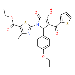 ChemSpider 2D Image | Ethyl 2-[2-(4-ethoxyphenyl)-4-hydroxy-5-oxo-3-(2-thienylcarbonyl)-2,5-dihydro-1H-pyrrol-1-yl]-4-methyl-1,3-thiazole-5-carboxylate | C24H22N2O6S2
