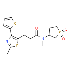 ChemSpider 2D Image | N-(1,1-Dioxidotetrahydro-3-thiophenyl)-N-methyl-3-[2-methyl-4-(2-thienyl)-1,3-thiazol-5-yl]propanamide | C16H20N2O3S3