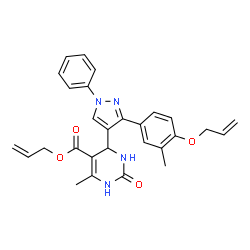 ChemSpider 2D Image | Allyl 4-{3-[4-(allyloxy)-3-methylphenyl]-1-phenyl-1H-pyrazol-4-yl}-6-methyl-2-oxo-1,2,3,4-tetrahydro-5-pyrimidinecarboxylate | C28H28N4O4