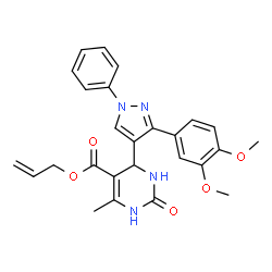 ChemSpider 2D Image | Allyl 4-[3-(3,4-dimethoxyphenyl)-1-phenyl-1H-pyrazol-4-yl]-6-methyl-2-oxo-1,2,3,4-tetrahydro-5-pyrimidinecarboxylate | C26H26N4O5