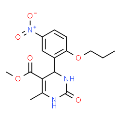 ChemSpider 2D Image | Methyl 6-methyl-4-(5-nitro-2-propoxyphenyl)-2-oxo-1,2,3,4-tetrahydro-5-pyrimidinecarboxylate | C16H19N3O6