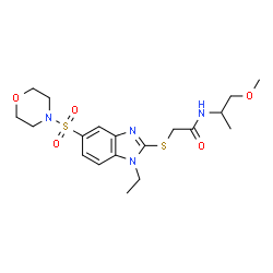ChemSpider 2D Image | 2-{[1-Ethyl-5-(4-morpholinylsulfonyl)-1H-benzimidazol-2-yl]sulfanyl}-N-(1-methoxy-2-propanyl)acetamide | C19H28N4O5S2