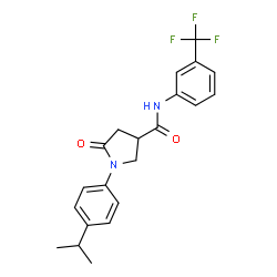 ChemSpider 2D Image | 1-(4-Isopropylphenyl)-5-oxo-N-[3-(trifluoromethyl)phenyl]-3-pyrrolidinecarboxamide | C21H21F3N2O2