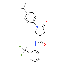 ChemSpider 2D Image | 1-(4-Isopropylphenyl)-5-oxo-N-[2-(trifluoromethyl)phenyl]-3-pyrrolidinecarboxamide | C21H21F3N2O2
