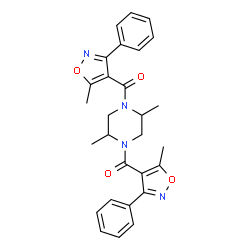 ChemSpider 2D Image | (2,5-Dimethyl-1,4-piperazinediyl)bis[(5-methyl-3-phenyl-1,2-oxazol-4-yl)methanone] | C28H28N4O4