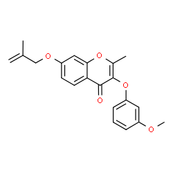ChemSpider 2D Image | 3-(3-Methoxyphenoxy)-2-methyl-7-[(2-methyl-2-propen-1-yl)oxy]-4H-chromen-4-one | C21H20O5