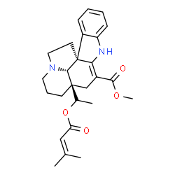 ChemSpider 2D Image | Methyl (5alpha,12beta,19alpha,20S)-20-[(3-methyl-2-butenoyl)oxy]-2,3-didehydroaspidospermidine-3-carboxylate | C26H32N2O4