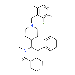 ChemSpider 2D Image | N-Ethyl-N-{2-phenyl-1-[1-(2,3,6-trifluorobenzyl)-4-piperidinyl]ethyl}tetrahydro-2H-pyran-4-carboxamide | C28H35F3N2O2
