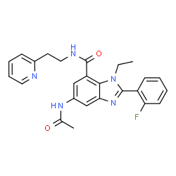 ChemSpider 2D Image | 5-Acetamido-1-ethyl-2-(2-fluorophenyl)-N-[2-(2-pyridinyl)ethyl]-1H-benzimidazole-7-carboxamide | C25H24FN5O2