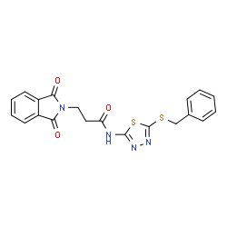 ChemSpider 2D Image | N-[5-(Benzylsulfanyl)-1,3,4-thiadiazol-2-yl]-3-(1,3-dioxo-1,3-dihydro-2H-isoindol-2-yl)propanamide | C20H16N4O3S2