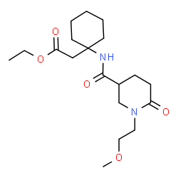 ChemSpider 2D Image | Ethyl [1-({[1-(2-methoxyethyl)-6-oxo-3-piperidinyl]carbonyl}amino)cyclohexyl]acetate | C19H32N2O5