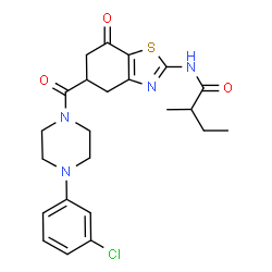 ChemSpider 2D Image | N-(5-{[4-(3-Chlorophenyl)-1-piperazinyl]carbonyl}-7-oxo-4,5,6,7-tetrahydro-1,3-benzothiazol-2-yl)-2-methylbutanamide | C23H27ClN4O3S