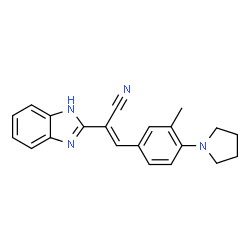 ChemSpider 2D Image | (2E)-2-(1H-Benzimidazol-2-yl)-3-[3-methyl-4-(1-pyrrolidinyl)phenyl]acrylonitrile | C21H20N4