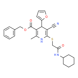 ChemSpider 2D Image | Benzyl 5-cyano-6-{[2-(cyclohexylamino)-2-oxoethyl]sulfanyl}-4-(2-furyl)-2-methyl-1,4-dihydro-3-pyridinecarboxylate | C27H29N3O4S