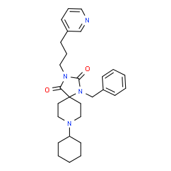 ChemSpider 2D Image | 1-Benzyl-8-cyclohexyl-3-[3-(3-pyridinyl)propyl]-1,3,8-triazaspiro[4.5]decane-2,4-dione | C28H36N4O2