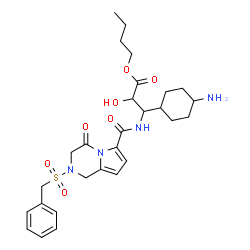 ChemSpider 2D Image | Butyl 3-(4-aminocyclohexyl)-3-({[2-(benzylsulfonyl)-4-oxo-1,2,3,4-tetrahydropyrrolo[1,2-a]pyrazin-6-yl]carbonyl}amino)-2-hydroxypropanoate | C28H38N4O7S