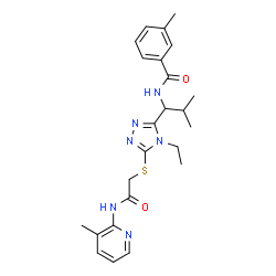 ChemSpider 2D Image | N-{1-[4-Ethyl-5-({2-[(3-methyl-2-pyridinyl)amino]-2-oxoethyl}sulfanyl)-4H-1,2,4-triazol-3-yl]-2-methylpropyl}-3-methylbenzamide | C24H30N6O2S