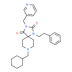 ChemSpider 2D Image | 8-(Cyclohexylmethyl)-1-(2-phenylethyl)-3-(3-pyridinylmethyl)-1,3,8-triazaspiro[4.5]decane-2,4-dione | C28H36N4O2