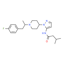 ChemSpider 2D Image | N-(1-{1-[1-(4-Fluorophenyl)-2-propanyl]-4-piperidinyl}-1H-pyrazol-5-yl)-3-methylbutanamide | C22H31FN4O