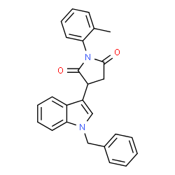 ChemSpider 2D Image | 3-(1-Benzyl-1H-indol-3-yl)-1-(2-methylphenyl)-2,5-pyrrolidinedione | C26H22N2O2
