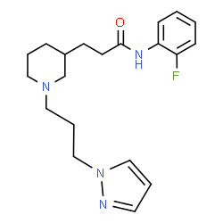 ChemSpider 2D Image | N-(2-Fluorophenyl)-3-{1-[3-(1H-pyrazol-1-yl)propyl]-3-piperidinyl}propanamide | C20H27FN4O