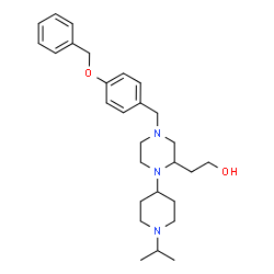 ChemSpider 2D Image | 2-{4-[4-(Benzyloxy)benzyl]-1-(1-isopropyl-4-piperidinyl)-2-piperazinyl}ethanol | C28H41N3O2
