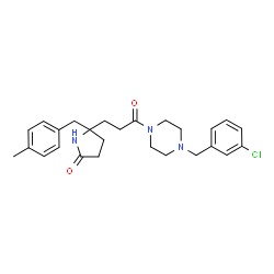ChemSpider 2D Image | 5-{3-[4-(3-Chlorobenzyl)-1-piperazinyl]-3-oxopropyl}-5-(4-methylbenzyl)-2-pyrrolidinone | C26H32ClN3O2
