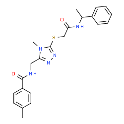 ChemSpider 2D Image | 4-Methyl-N-{[4-methyl-5-({2-oxo-2-[(1-phenylethyl)amino]ethyl}sulfanyl)-4H-1,2,4-triazol-3-yl]methyl}benzamide | C22H25N5O2S