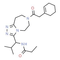 ChemSpider 2D Image | N-{1-[7-(1-Cyclohexen-1-ylacetyl)-6,7,8,9-tetrahydro-5H-[1,2,4]triazolo[4,3-d][1,4]diazepin-3-yl]-2-methylpropyl}propanamide | C21H33N5O2